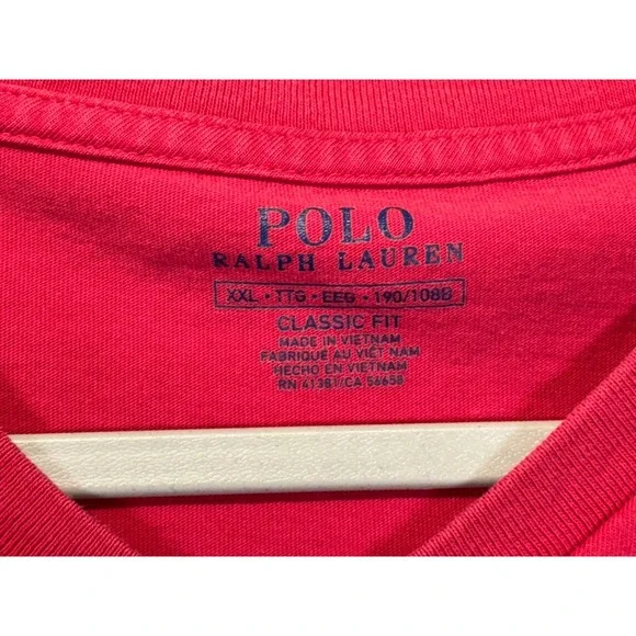 Polo Ralph Lauren Mens XXL Red V-Neck T-Shirt Classic Fit Green Pony Logo - Picture 6 of 7